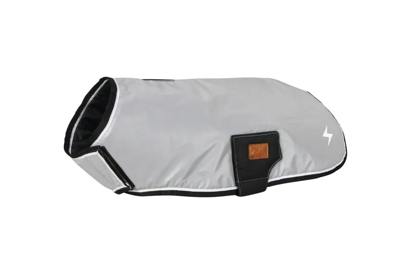 Benji and Flo Silva Flash Dog Coat in Black and Reflective Silver